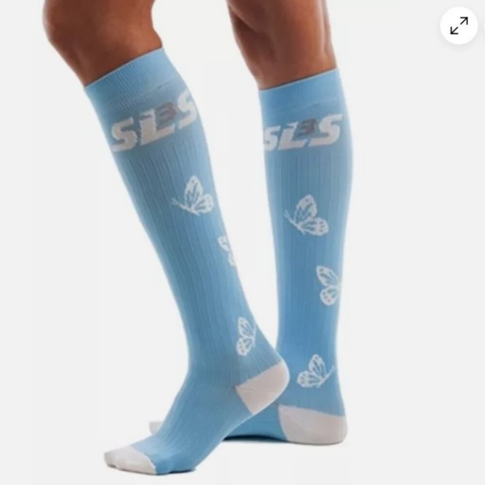 SLS3 Butterfly Compression Socks - XS/S - 20-30mmHg - Shoe Size 6-8 – Blue